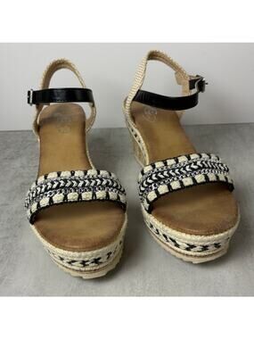 GC Shoes Cheri Womens Espadrille Platform Wedge Sandals Black Boho Size 11
